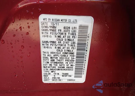 2012 Nissan Rogue S z USA, uszkodzony, nr VIN JN8AS5MV9CW384853